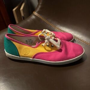 Keds 7.5 Women’s Colorful Pink Green Yellow Canvas Sneakers Vintage
